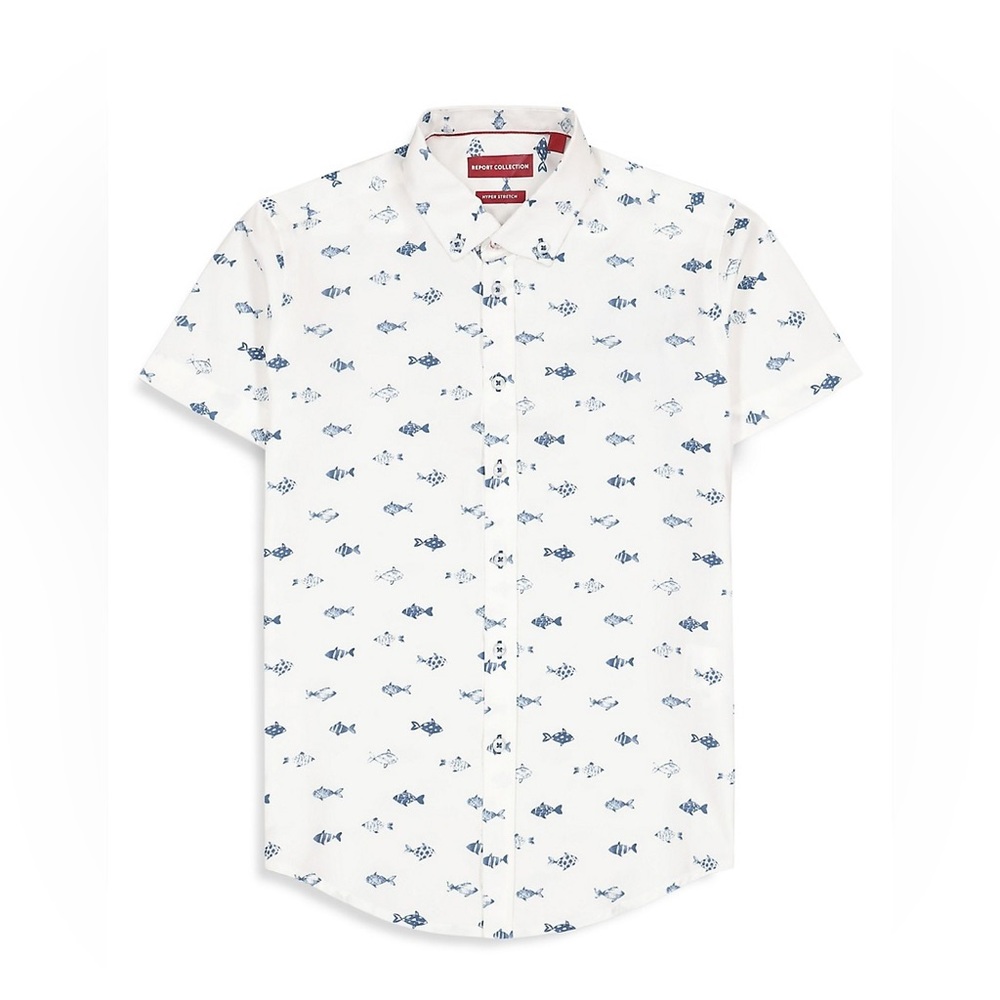 Boy's Fish-Print Short-Sleeve Shirt- 6 years- NEW